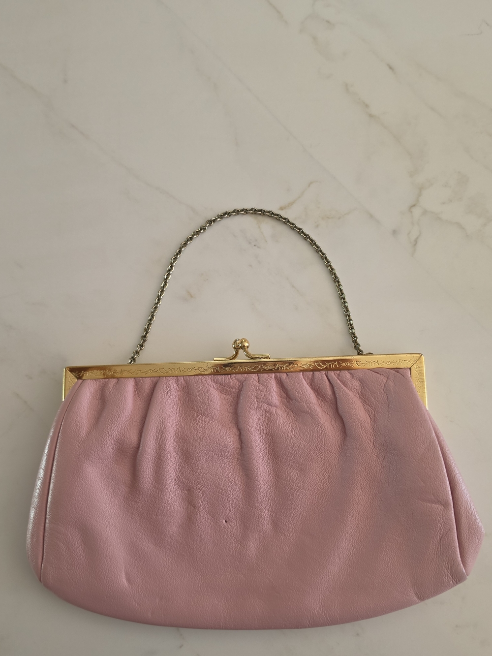 Vintage 1960s Pink Solid Coin Shoulder / Clutch with Kiss Lock Metal Frame